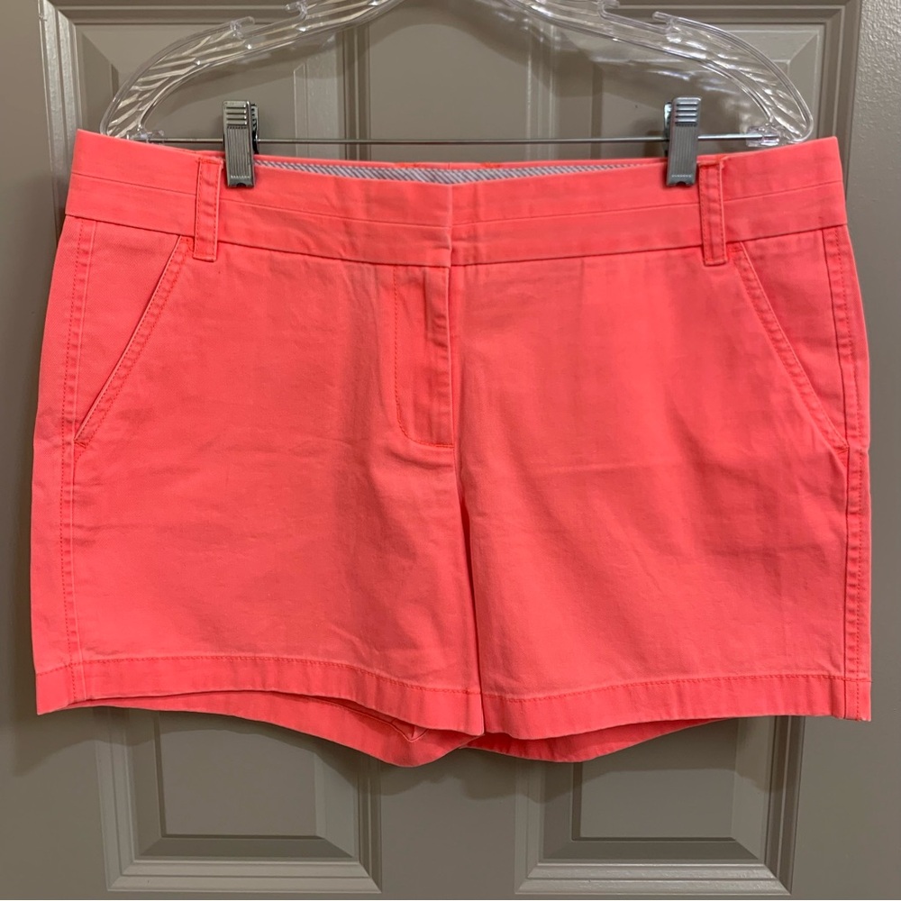 J. CREW Chino Women's Shorts in a Hot Melon shade.